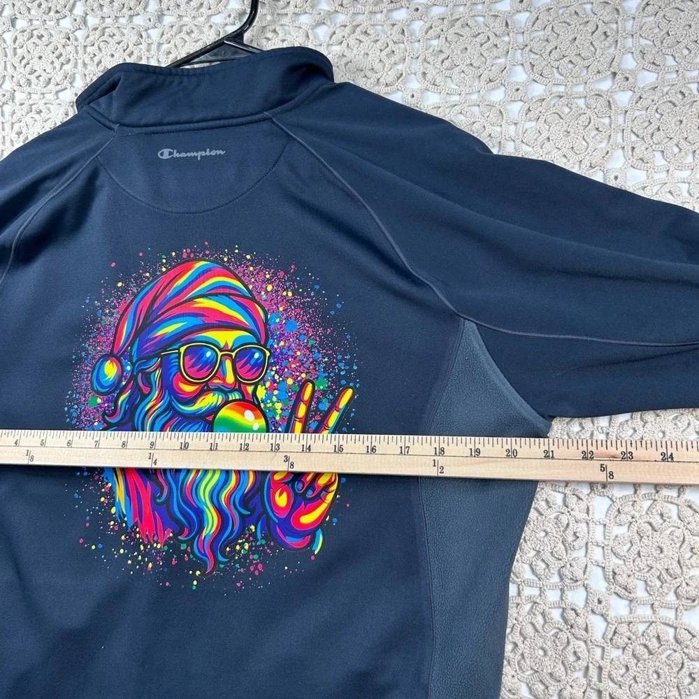 Champion Double Dry Full Zip Jacket Navy Blue Graphic Santa Peace Sign  Size M